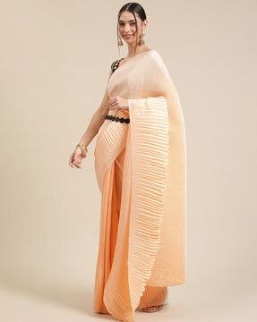 pleated saree with embroidered lace belt