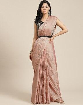 pleated saree with embroidered lace belt