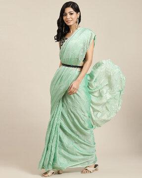 pleated saree with embroidered lace belt