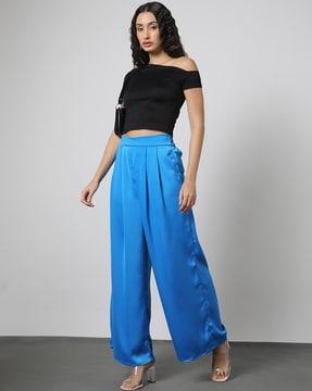 pleated satin wide-leg trousers