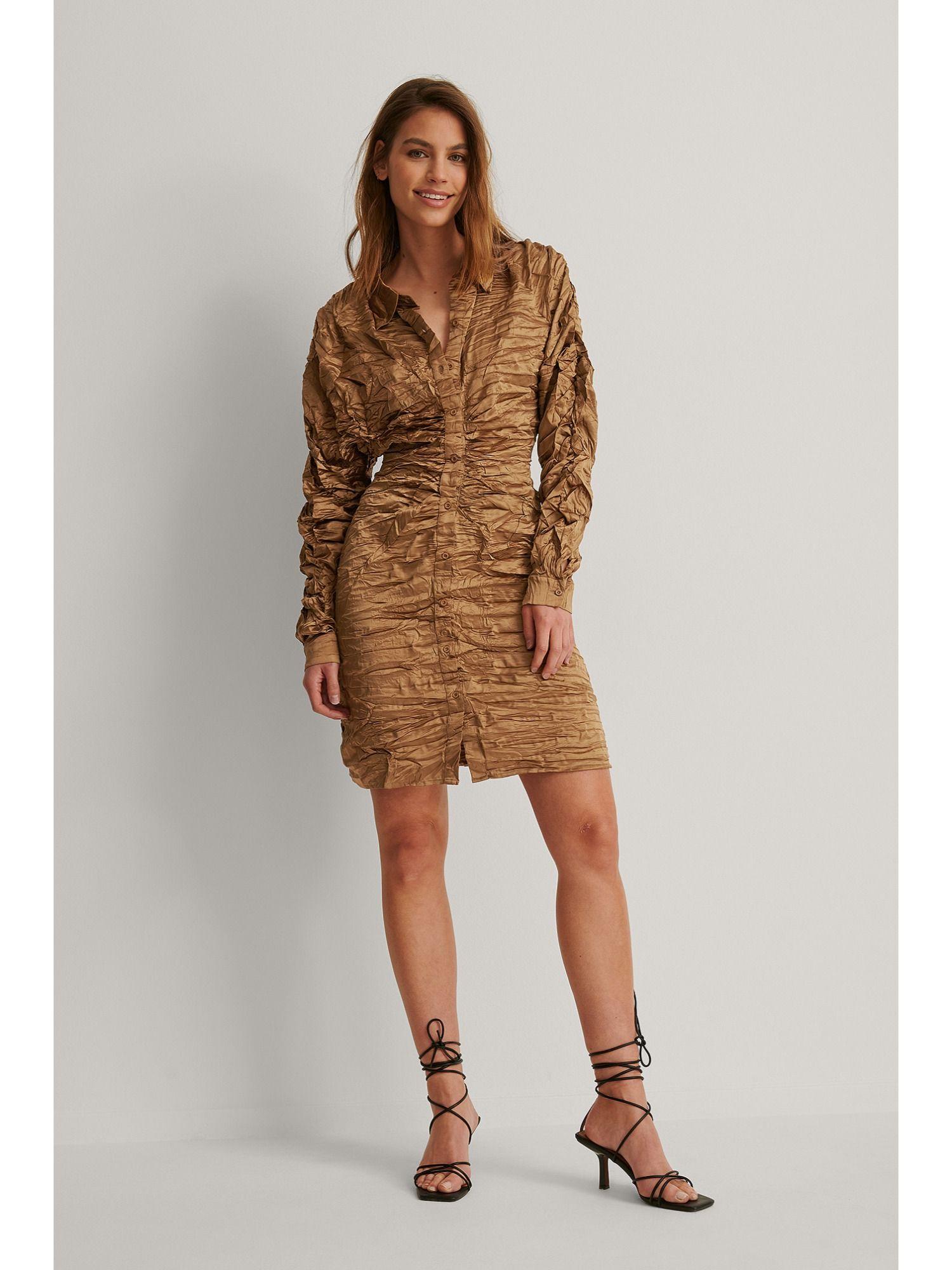 pleated shirt dress-khaki