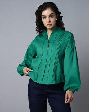 pleated shirt with concealed button placket