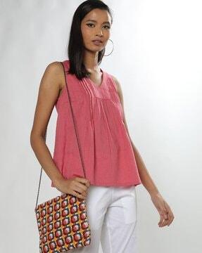 pleated sleeveless v-neck top