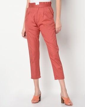 pleated straight fit capri pants