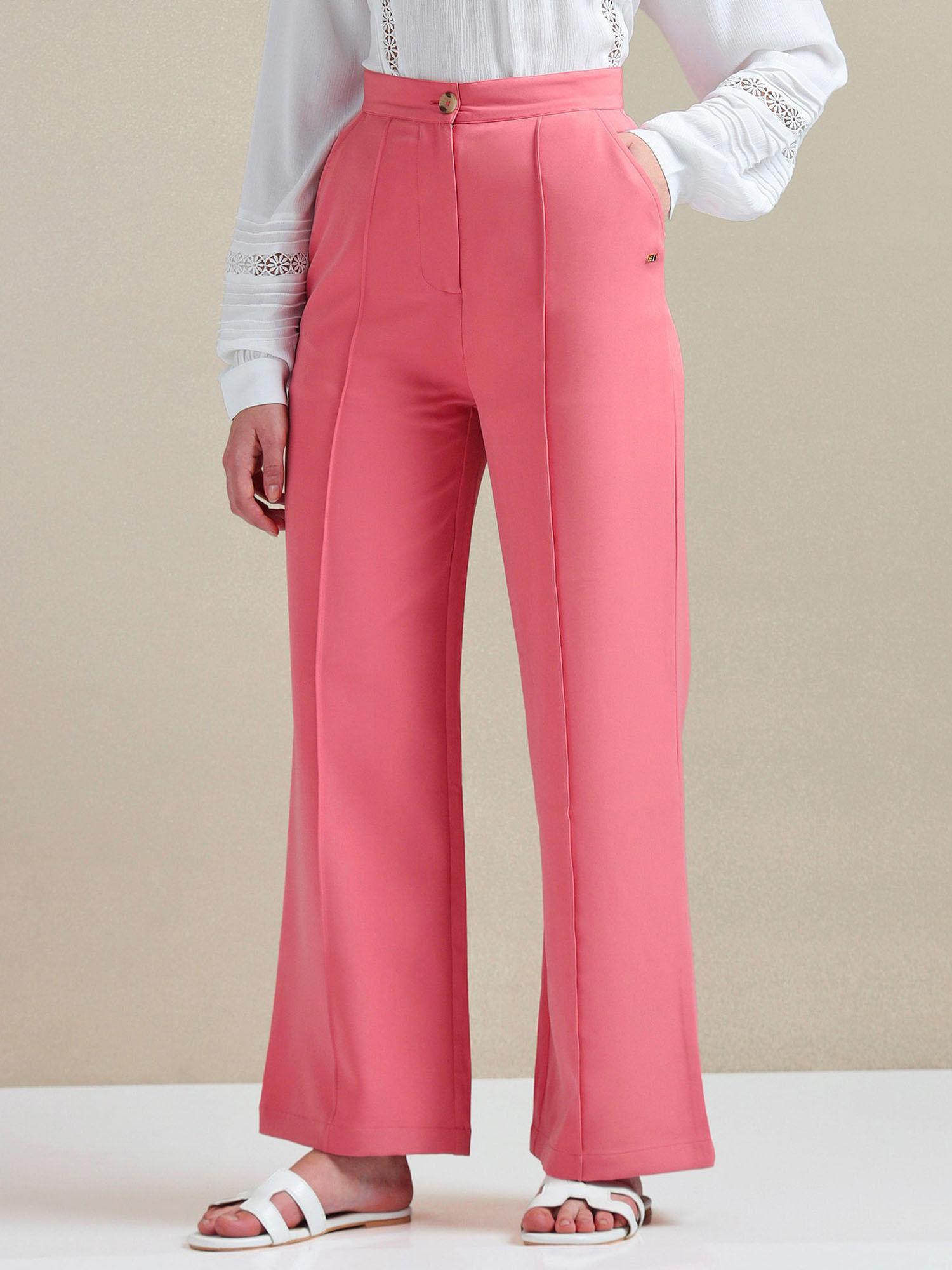 pleated straight fit pink trouser
