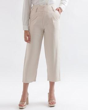 pleated straight fit trousers with insert pockets