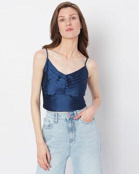 pleated strappy crop top