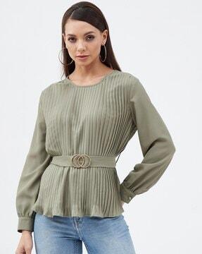 pleated tailored fit top with waist tie-up