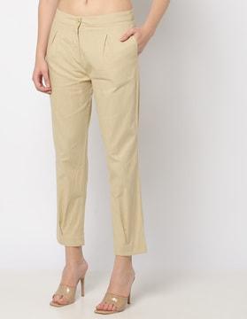 pleated tapered fit pants with insert pockets