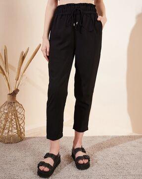 pleated tapered fit trousers with elasticated drawstring waist