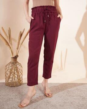 pleated tapered fit trousers with elasticated drawstring waist