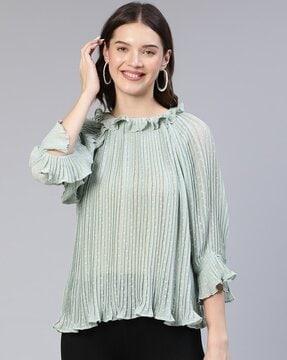 pleated top with bell sleeves