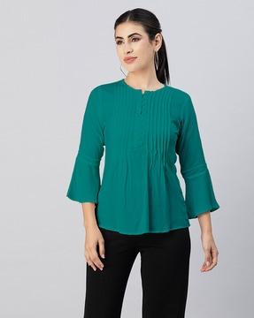 pleated top with bell sleeves