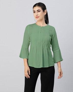 pleated top with bell sleeves