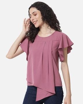 pleated top with butterfly sleeves