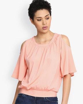 pleated top with cold-shoulder sleeves