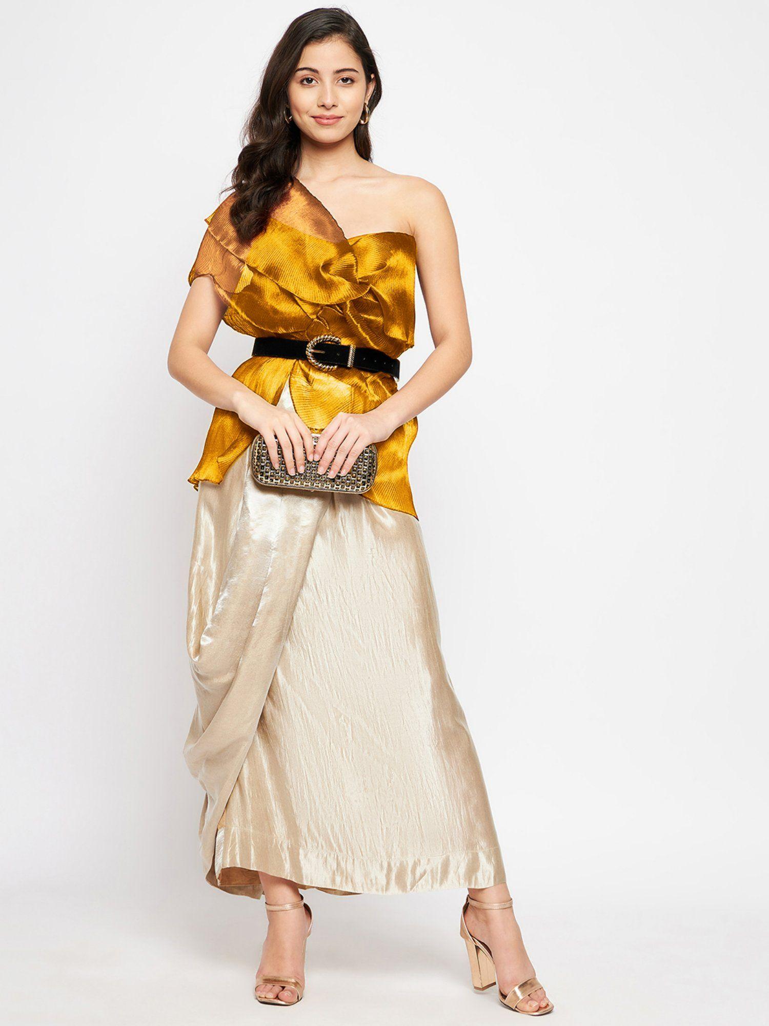 pleated top with front detailing-gold