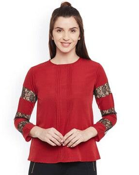 pleated top with lace panelled sleeves