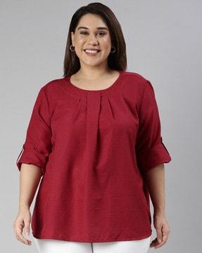 pleated top with roll-up sleeves
