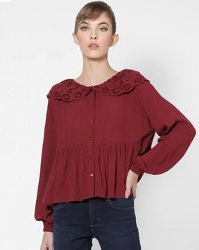 pleated top with schiffli overlay