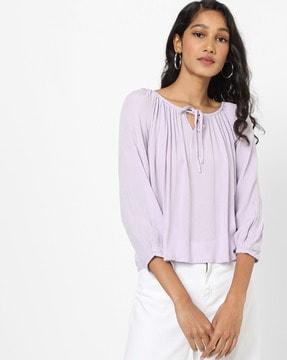 pleated top with tie-up neckline