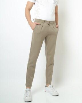 pleated track pants with fly & button closure