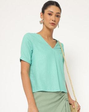 pleated v-neck top