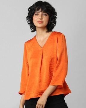 pleated v-neck top