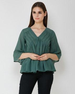 pleated v-neck top