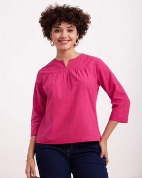 pleated v-neck top