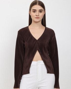 pleated v-neck top