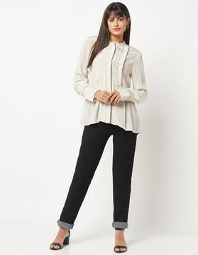 pleated yoke silk shirt