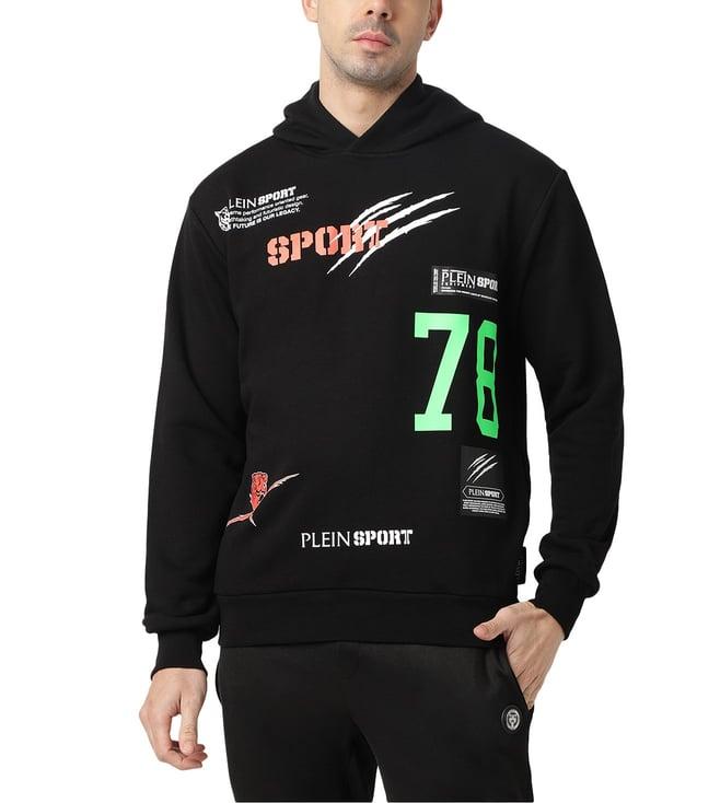 plein sport black multilogo regular fit hoodie