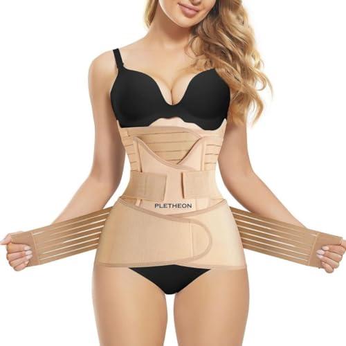 pletheon 3-in-1 post pregnancy abdominal belt after delivery waist & pelvis slimming shapewear tummy reduction free size (polyester & spandex,fit from 30 inch to 46 inches of waist)