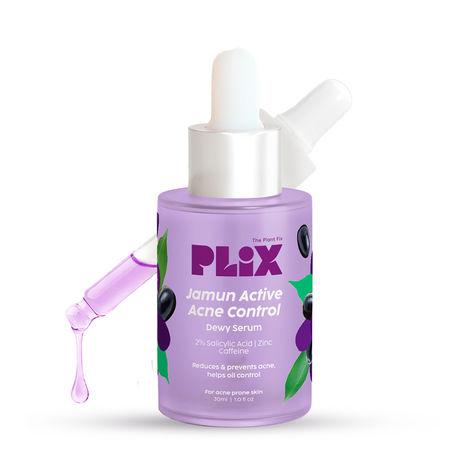 plix jamun active acne control dewy serum for active acne & dark spot reduction with 2% salicylic acid & caffeine for breakout control
