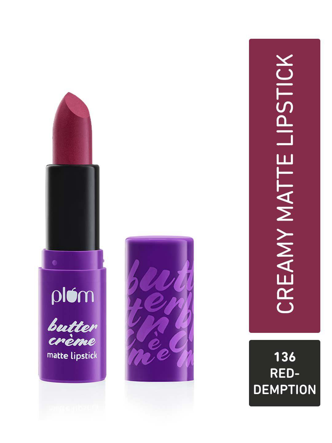 plum butter creme highly pigmented lightweight matte lipstick - red-demption 136