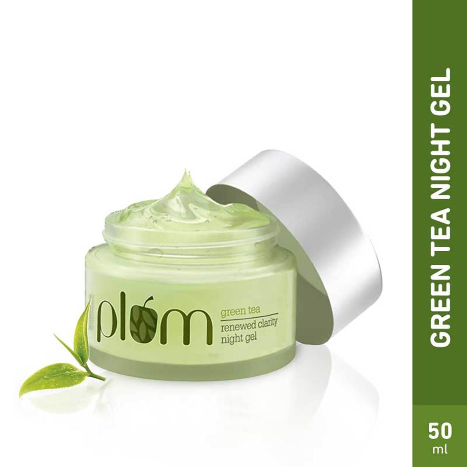 plum green tea renewing night gel, glycolic acid-fights acne for clear, oil-free, hydrated skin(50g)