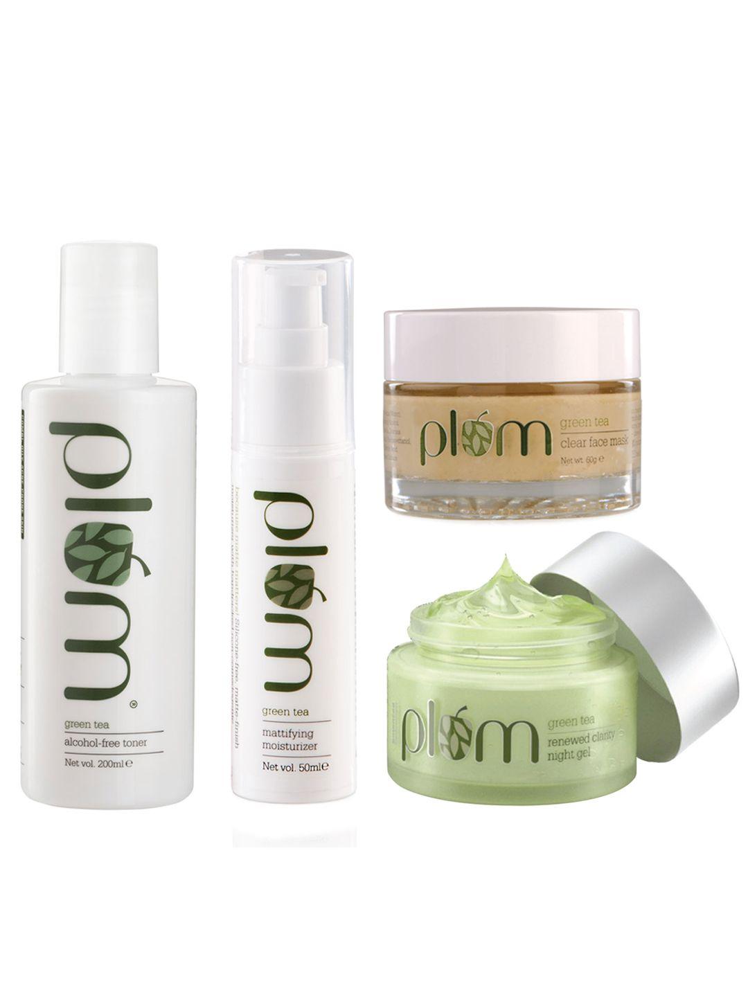 plum green tea set of sustainable toner-face mask-moisturizer-night gel
