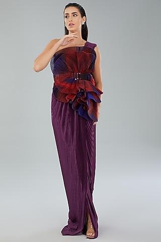 plum metallic polymer & chiffon gown