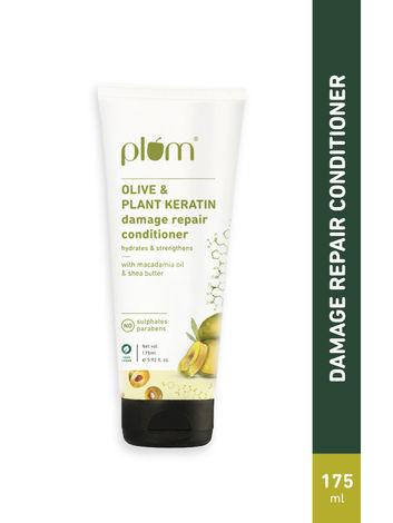 plum olive & plant keratin damage repair conditioner for coloured, straightened, dull and dry hair | with olive oil, plant keratin, macadamia oil | strengthens & smoothens hair, conditions and adds shine to hair