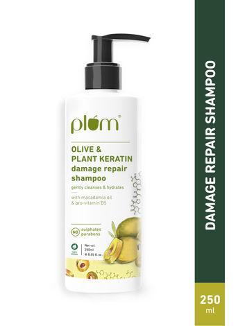 plum olive & plant keratin damage repair shampoo | with olive oil, plant keratin, macadamia oil | strengthens & smoothens hair, conditions and adds shine to hair