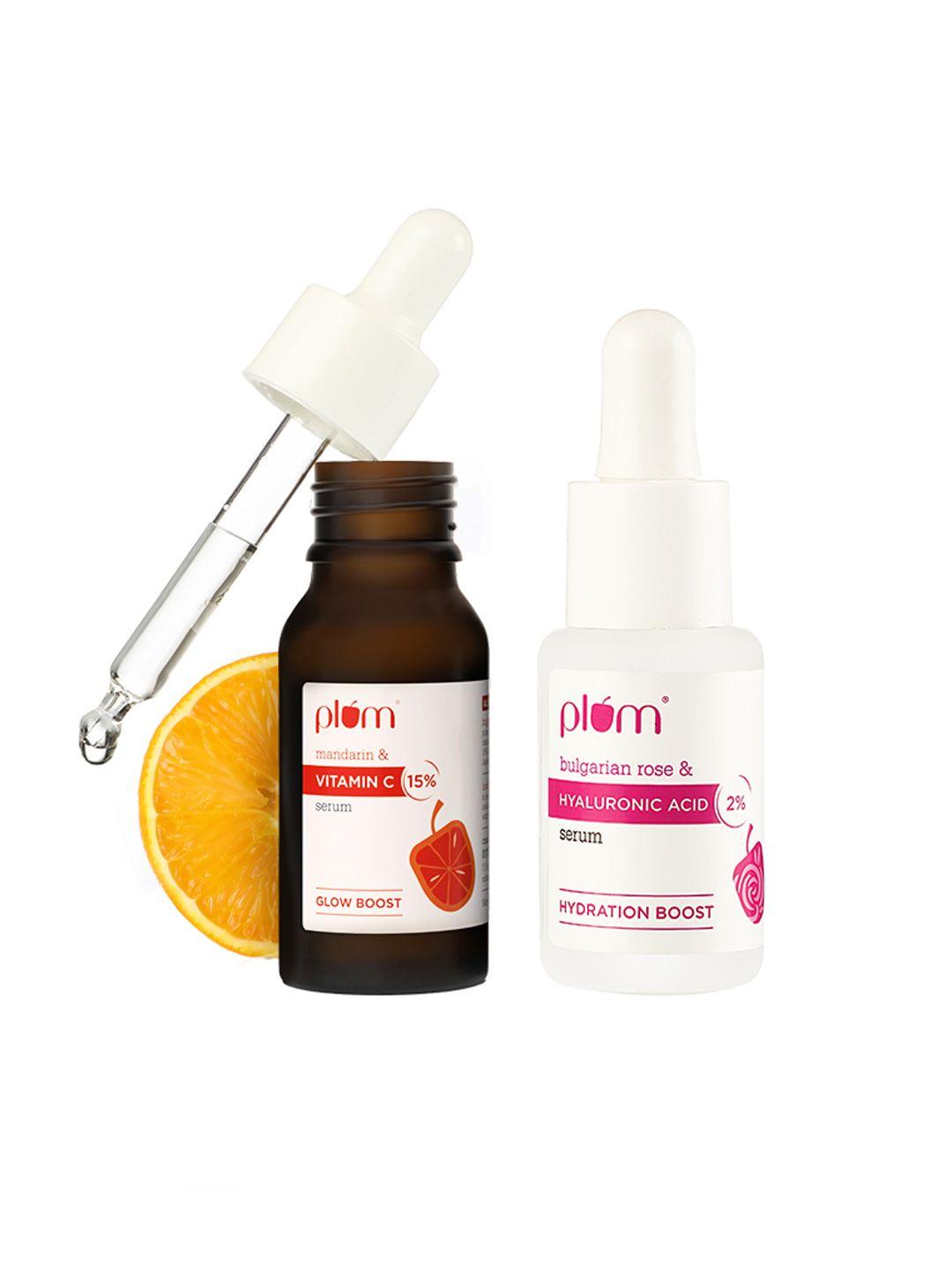 plum set of 2 face serum - 2% hyaluronic acid 15ml + 15% vitamin c & mandarin 20ml