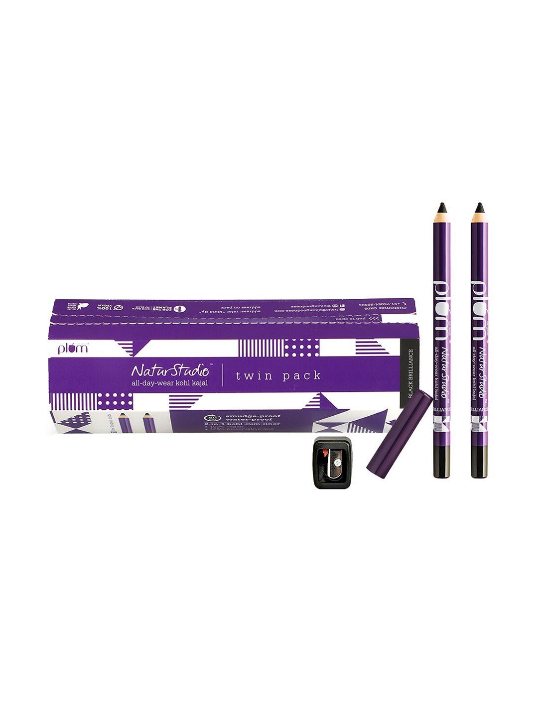plum set of 2 naturstudio kajal pencils with sharpener-dark black