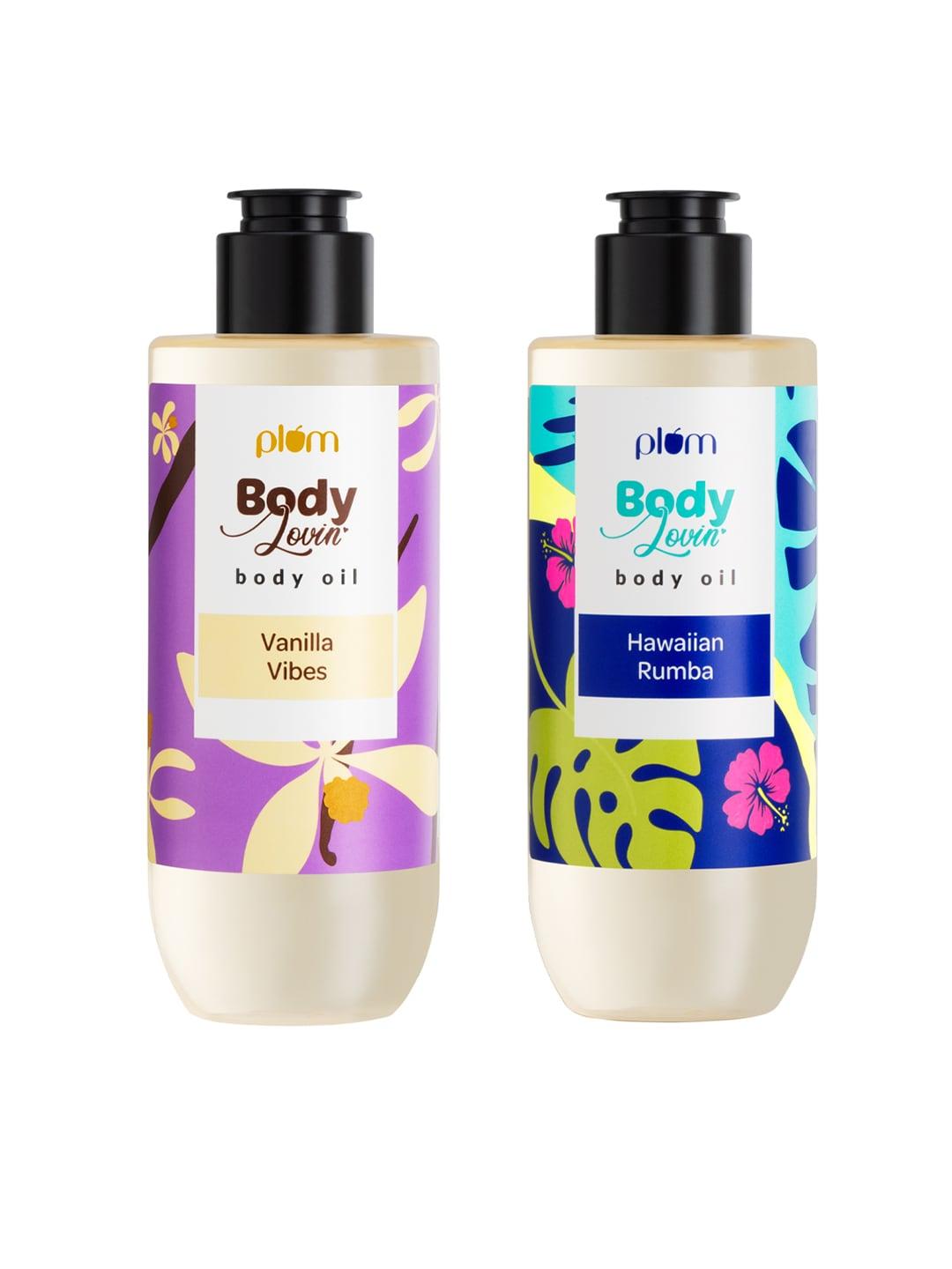 plum set of bodylovin vanilla vibes body oil & bodylovin hawaiian rumba body oil