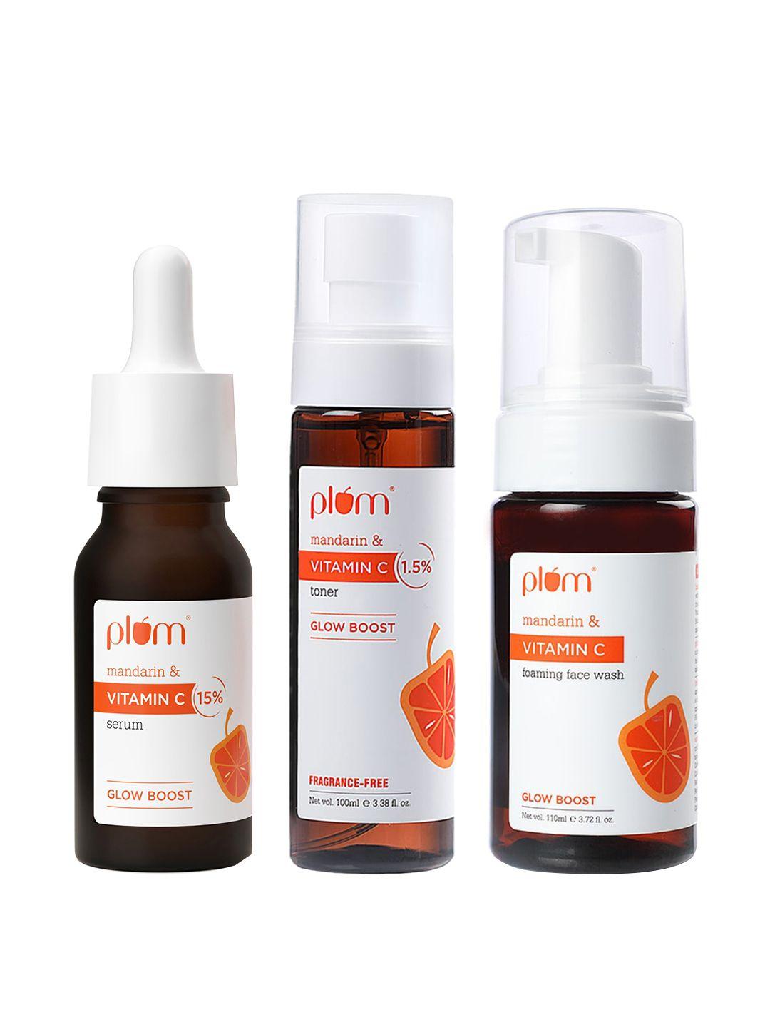 plum set of mandarin face serum - vitamin c toner - glow boost foaming face wash