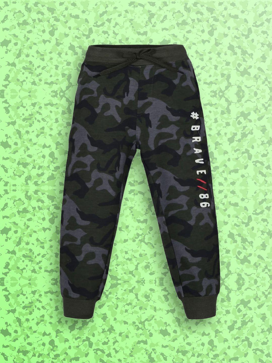 plum tree boys green & blue camouflage pure cotton joggers