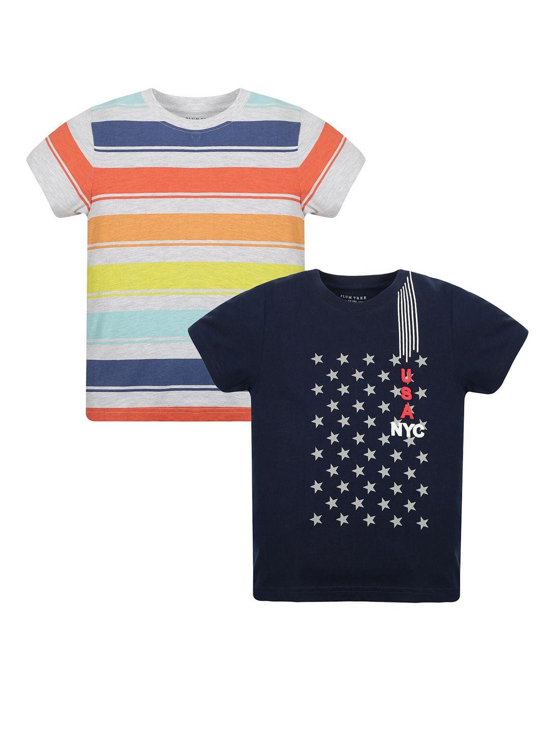 plum tree boys vertical striped pack of 2 pure cotton t-shirts