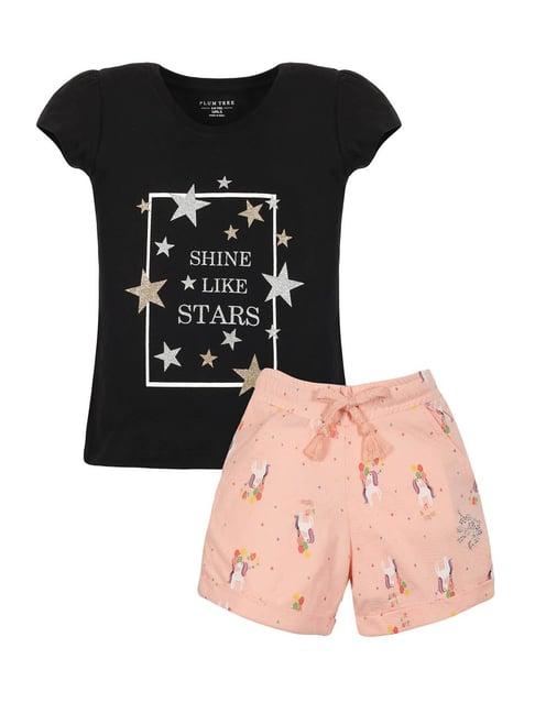 plum-tree-kids-black-&-peach-embellished-t-shirts-with-shorts