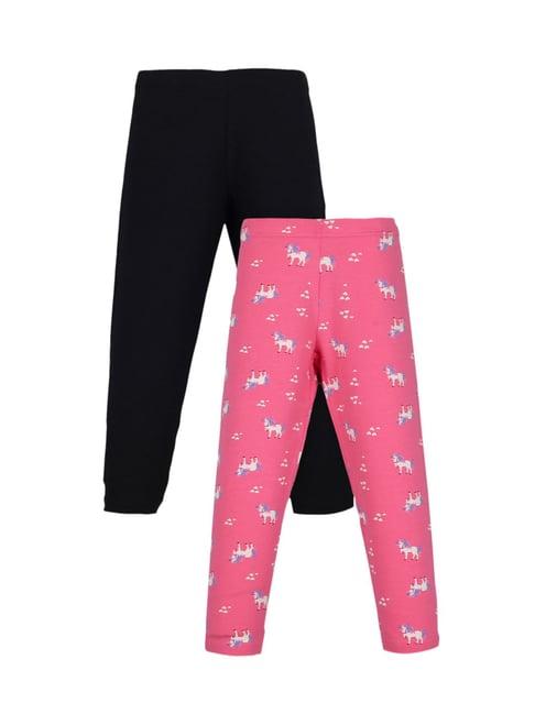 plum tree kids black & pink printed  leggings (pack of 2)