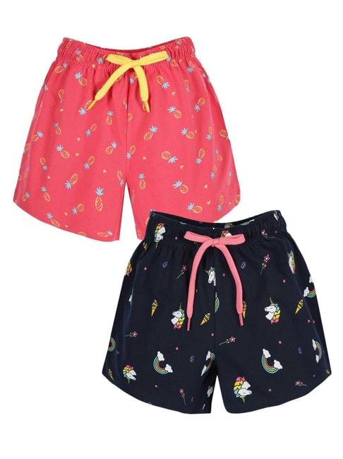 plum tree kids blue & pink cotton printed shorts (pack of 2)